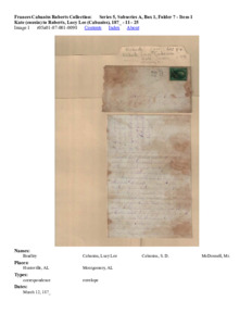 Kate (cousin) to Roberts, Lucy Lee (Cabaniss), 187_ - 11 - 25