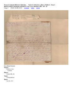 Roberts, Baker (husband) to Roberts, Lucy Lee (Cabaniss), 1887 - 09 - 18