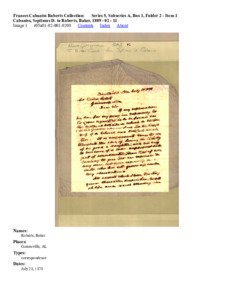 Cabaniss, Septimus D.  to Roberts, Baker,  1889 - 02 - 11