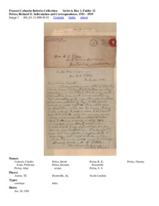 Pettus, Richard E. Information and Correspondence, 1911 - 1929