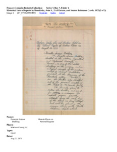 Historical Intern Reports by Hendricks, John S., UAH Intern, and Source Reference Cards, 1973(2 of 2)