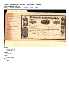 Huntsville Bank Check, 1861