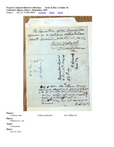 Colhoun/Calhoun, John C. Deposition, 1845