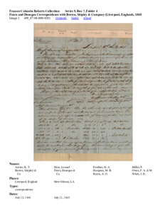 Fearn and Donegan Correspondence with Brown, Shipley &amp; Company (Liverpool, England), 1848