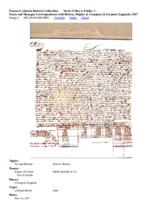 Fearn and Donegan Correspondence with Brown, Shipley &amp; Company (Liverpool, England), 1847