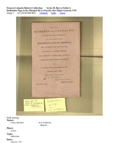 Dedication Page to the Marquis De La Fayette, late Major General, 1787