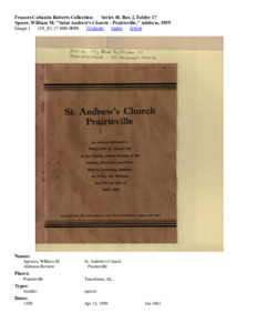 Specer, William M. "Saint Andrew's Church - Prairieville," Address, 1959