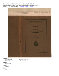 Pallister, Hugh D "Index to the Minerals and Rocks of Alabama," 1955