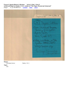 Article and Paper on Taylor, C. H. J., Author of "The Negro, Normal and Abnormal"