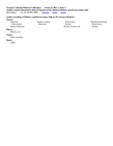 Audio Cassette Donated by John P. Rankin of Dr. Roberts History and Preservation Talk 