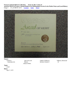 Award of Merit to Frances Cabaniss Roberts for Distinguished Service In the Field of State and Local History