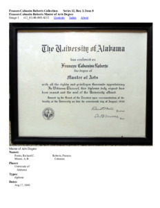 Frances Cabaniss Roberts Master of Arts Degree