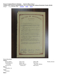 Citation to Dr. Frances Cabaniss Roberts, The City of Huntsville Alabama Resolution Number 80-404