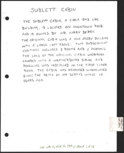 Architecture notebook 5: Sublett Cabin, on Moontown Rd. in Madison County, Ala.