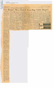 "Von Braun's move ended Moon-Bug NASA dispute: rocket pioneer had favored earth-orbital rendezvous plan."