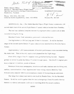 "Static test of Saturn V S-IC : news release.