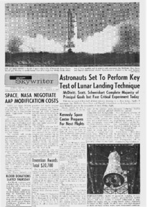 "Astronauts set to preform key test of lunar landing technique."