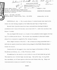 "Saturn V rocket booster test stand at MSFC."