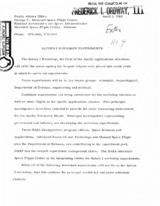 "Saturn I workshop experiments."