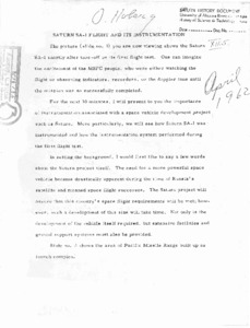 "Saturn SA-1 flight and its instrumentation."