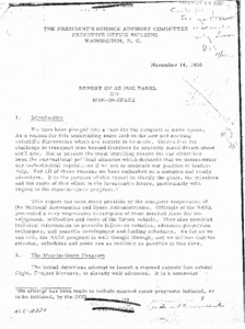 "Report of Ad Hoc panel on Man-in-Space."