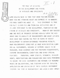"The role of weighing in the development and firing of missile and spaceships."