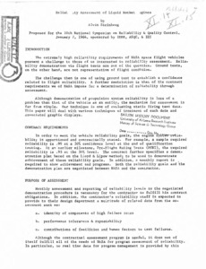 "Reliability assessment of liquid rocket engines."