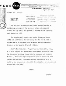 "Press release : NASA starts development on ATM."