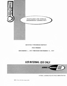 "Propulsion and Vehicle Engineering Laboratory Monthly progress report : December, 1967."