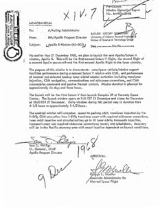 "Apollo 8 Mission (AS-503) : memorandum to A/Acting Administrator from MA/Apollo Program Director."