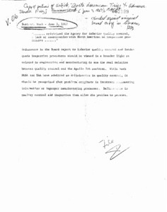 "Memorandum, routing slip, and letter by Harold G. Russell, Colonel, USAF, concerning the Business Week article 'North American tries to advance under fire.'"