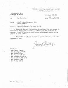 "Memorandum : Saturn I/IB quarterly film report no. 22."