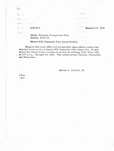 "Memorandum : Saturn I/IB quarterly film script review."