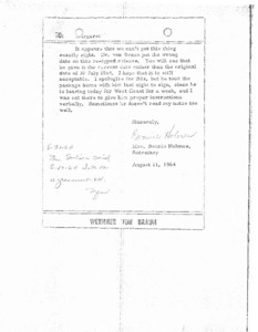 "Memorandum to Margaret from Mrs. Bonnie Holmes, Secretary."