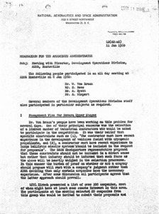 "Meeting with the Director, Development Operations Division, ABMA, Huntsville : Memorandum for the Associate Administrator."