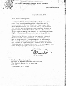 "Letter to Professor John M. Logsdon."