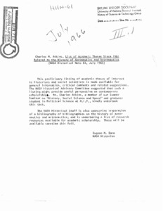 "List of Academic Theses Since 1961 Related to the History of Aeronautics and Astronautics."