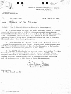 "Memorandum: John F. Kennedy Memorial Library in Massachusetts."