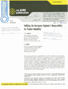 "Fulfilling the Aerospace Engineer's Responsibility for Product Reliability."