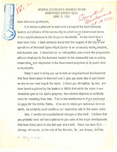 General O'Connor's address to the Huntsville Rotary Club.