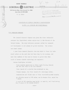 "Highlights of General Electric's Participation in the U.S. Missile and Space Program."