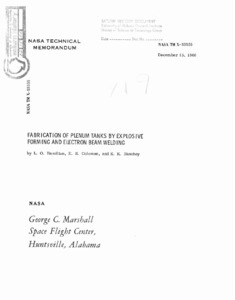 "Fabrication of Plenum Tanks by Explosive Forming and Electron Beam Welding."