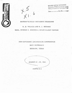 "Saturn Vehicle Cryogenic Programs."