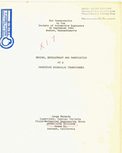 "Design, Development, and Fabrication of a Prototype Hydraulic Transformer."