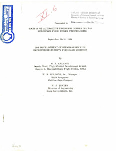 "The Development of Servovalves with Improved Reliability for Space Vehicles."