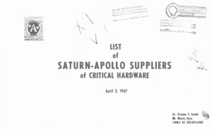 "List of Saturn-Apollo Suppliers of Critical Hardware."