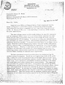 Letter to Honorable James E. Webb, Administrator, National Aeronautics and Space Administration from W. K. Wilson, Jr.