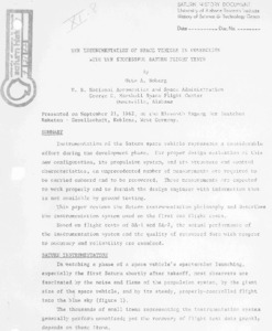 "The instrumentation of space vehicle in connection with the successful Saturn flight tests."