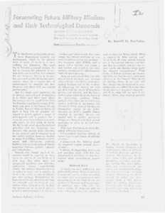 "Forecasting future military missions and their technological demands."