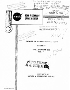 Catalog of launch vehicle tests Saturn V : Apollo/Saturn 502 : Volume 1, Section 1.